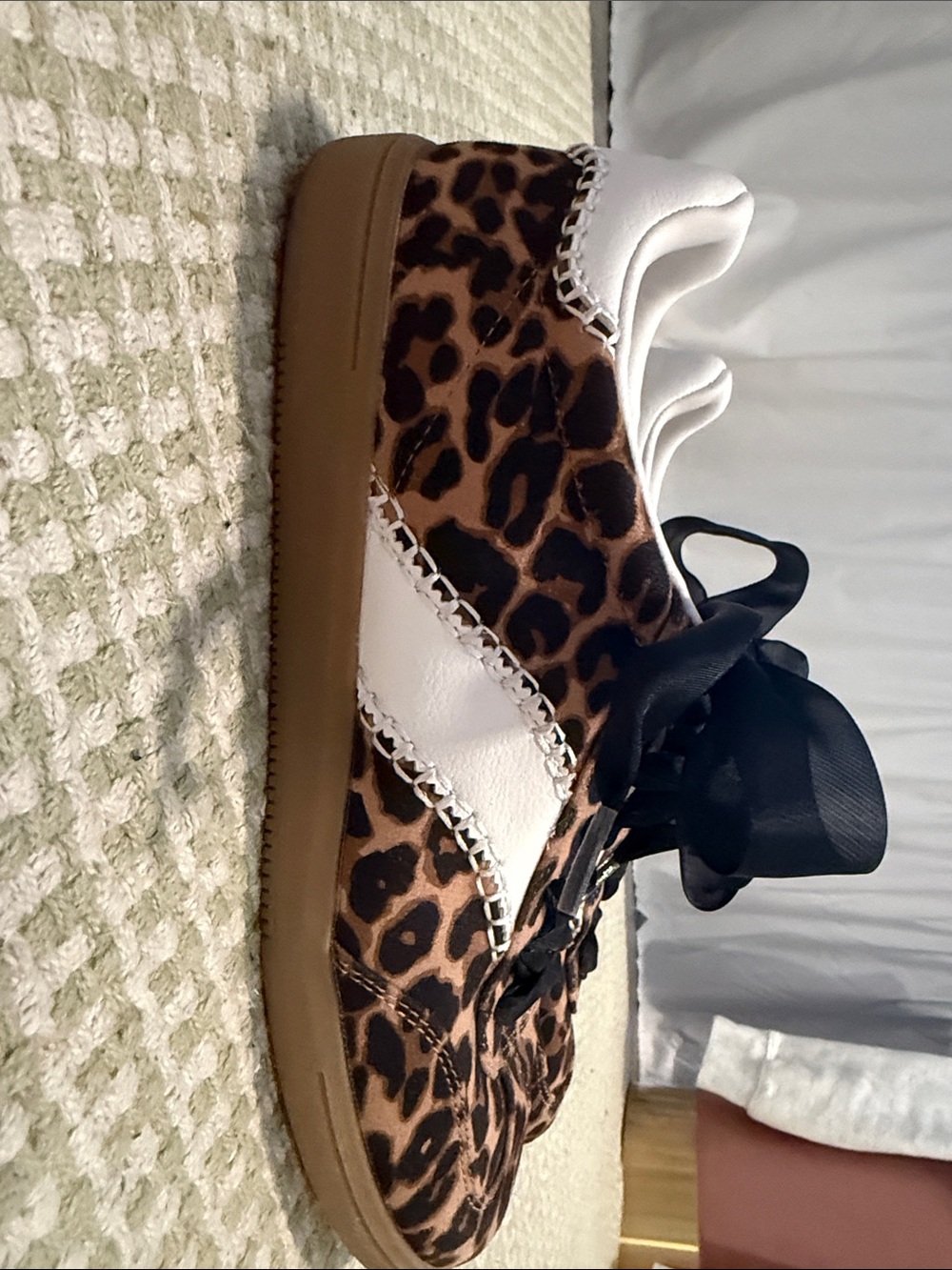 Universal Thread Leopard-Print Sneakers with White Accent and Black Ribbon Laces